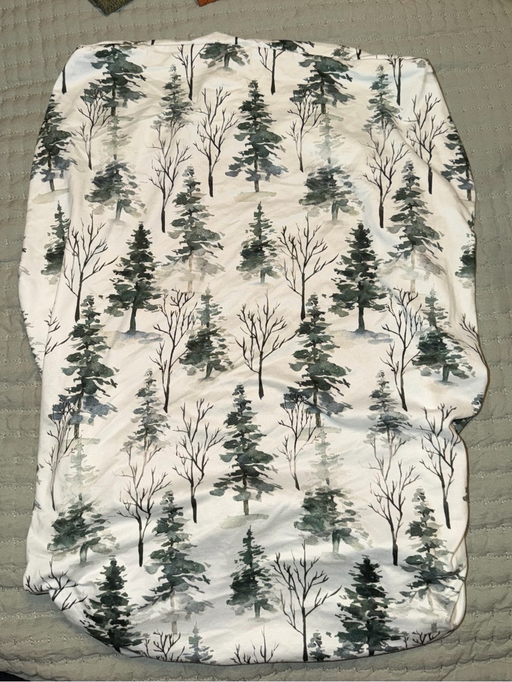 White Fitted Changing Pad Cover with Green Tree Print